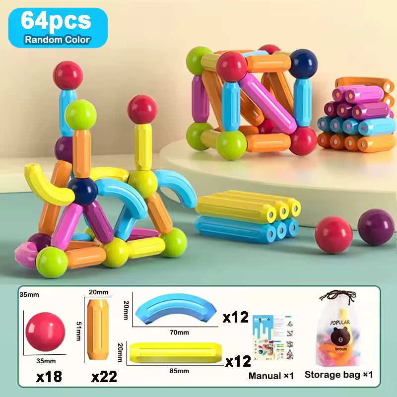 🎁 El regalo que hará que juegue durante horas... sin depender de una pantalla. Incluye 64 piezas magnéticas para construir cientos de figuras.